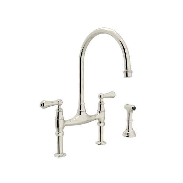 Rohl U.4719L-PN-2 Georgian Era Perrin & Rowe Bridge Kitchen Faucet With Sidespray in Polished Nickel