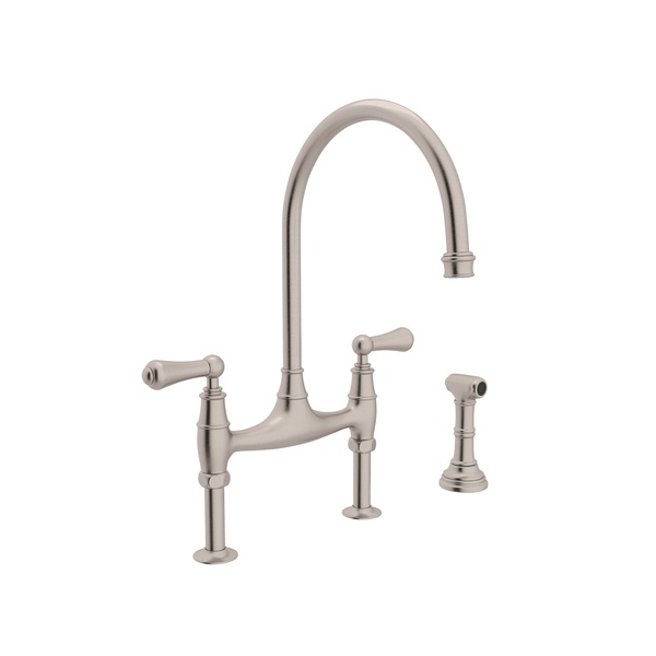 Rohl U.4719L-STN-2 Georgian Era Perrin & Rowe Bridge Kitchen Faucet With Sidespray in Satin Nickel