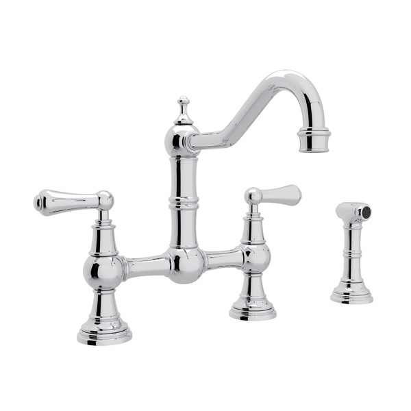 Rohl U.4756L-APC-2 Edwardian Perrin & Rowe Bridge Kitchen Faucet With Sidespray in Polished Chrome