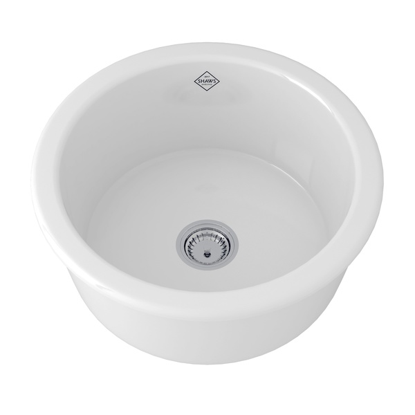 Rohl UM1807WH Lancaster Shaws Original Single Bowl Round Bar/Food Fireclay Prep Sink in White