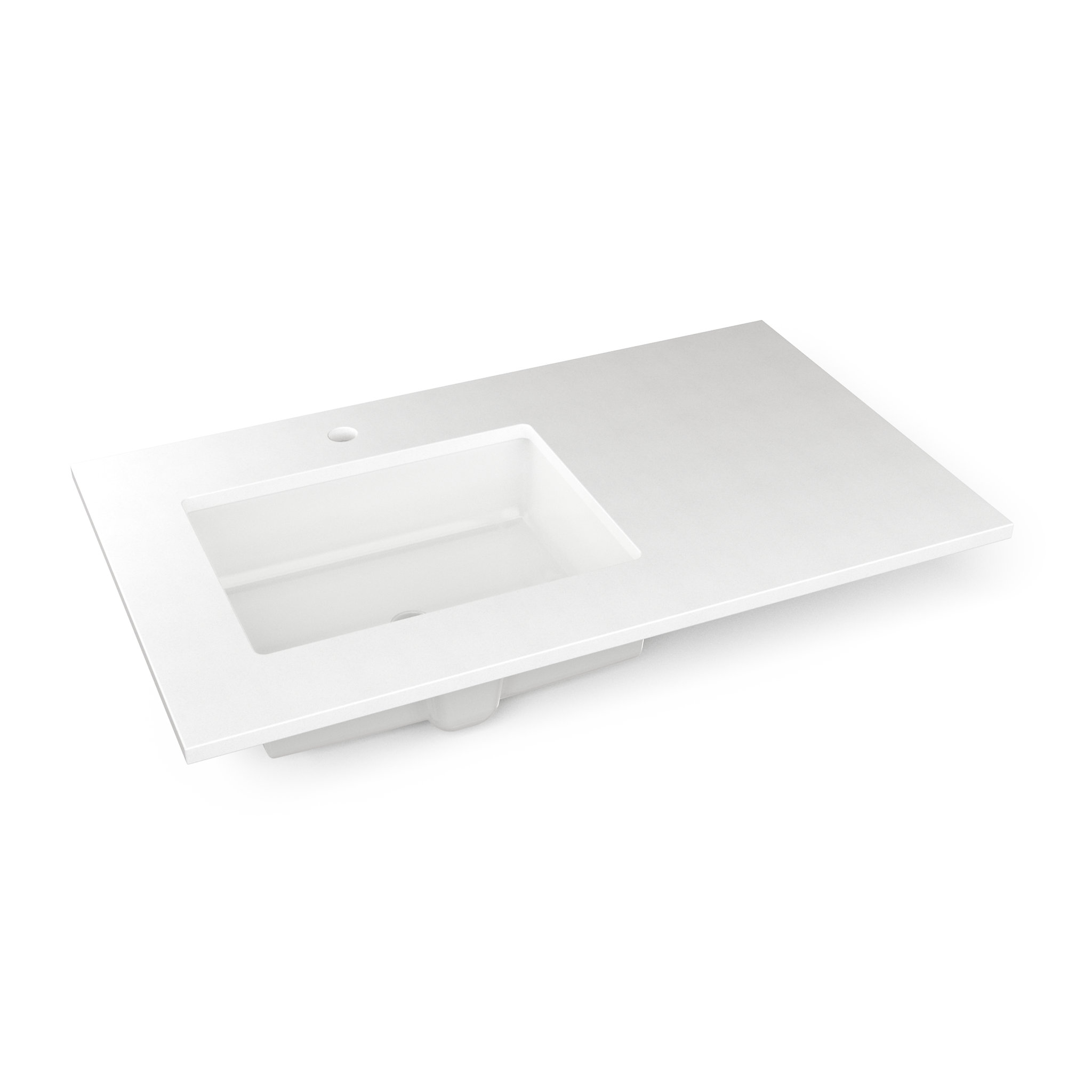 Robern TF37ULO92-1 Engineered Stone Vanity Top, 37" H X 22" W X 3/4" D, Left Offset Undercounter Sink, Quartz White, Single Hole