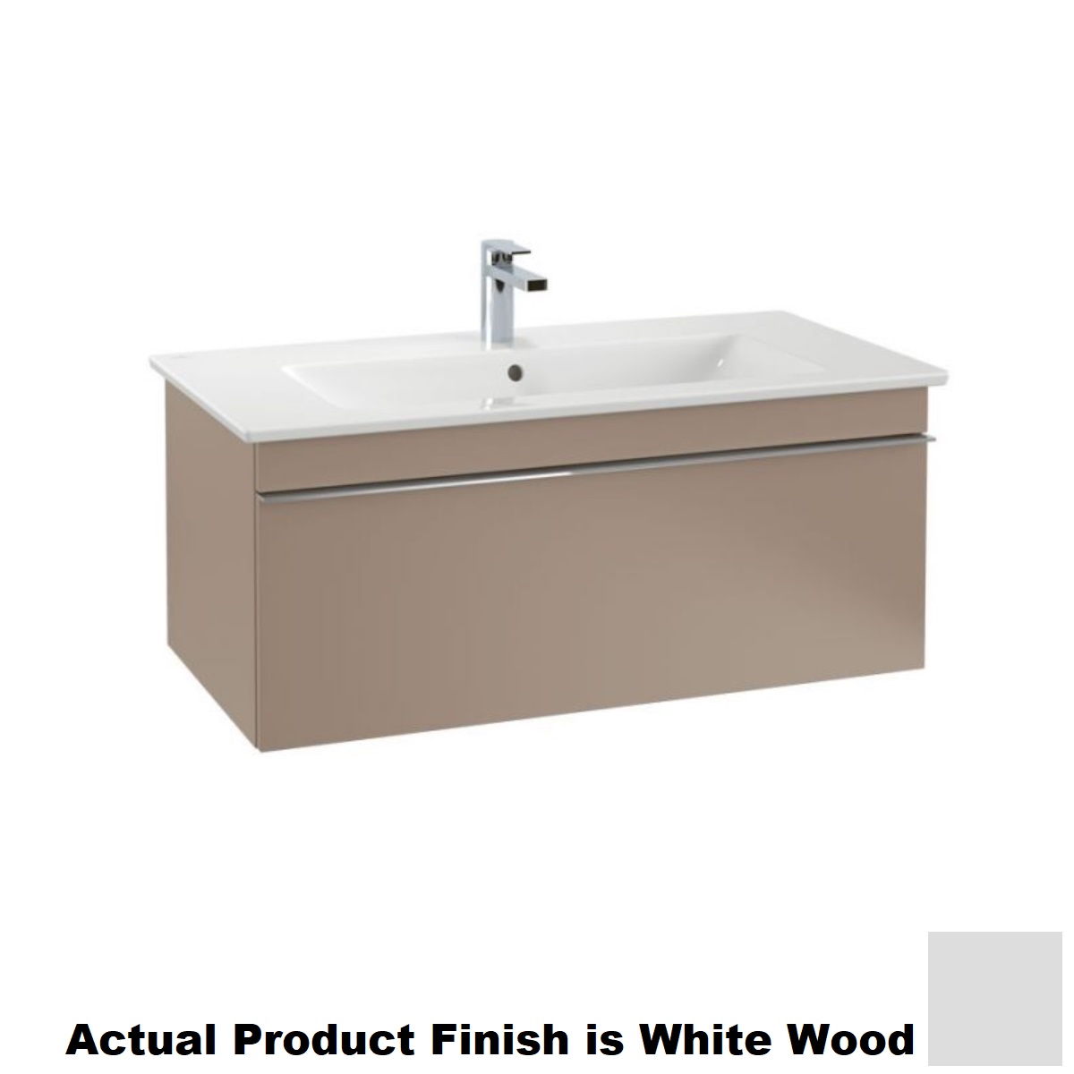38" Wall Mounted One Large Drawer Vanity Base 38" L X 17" W X 20" H in White Wood by Villeroy and Boch A935U1E8 (Vanity Sink Top Sold Separately)