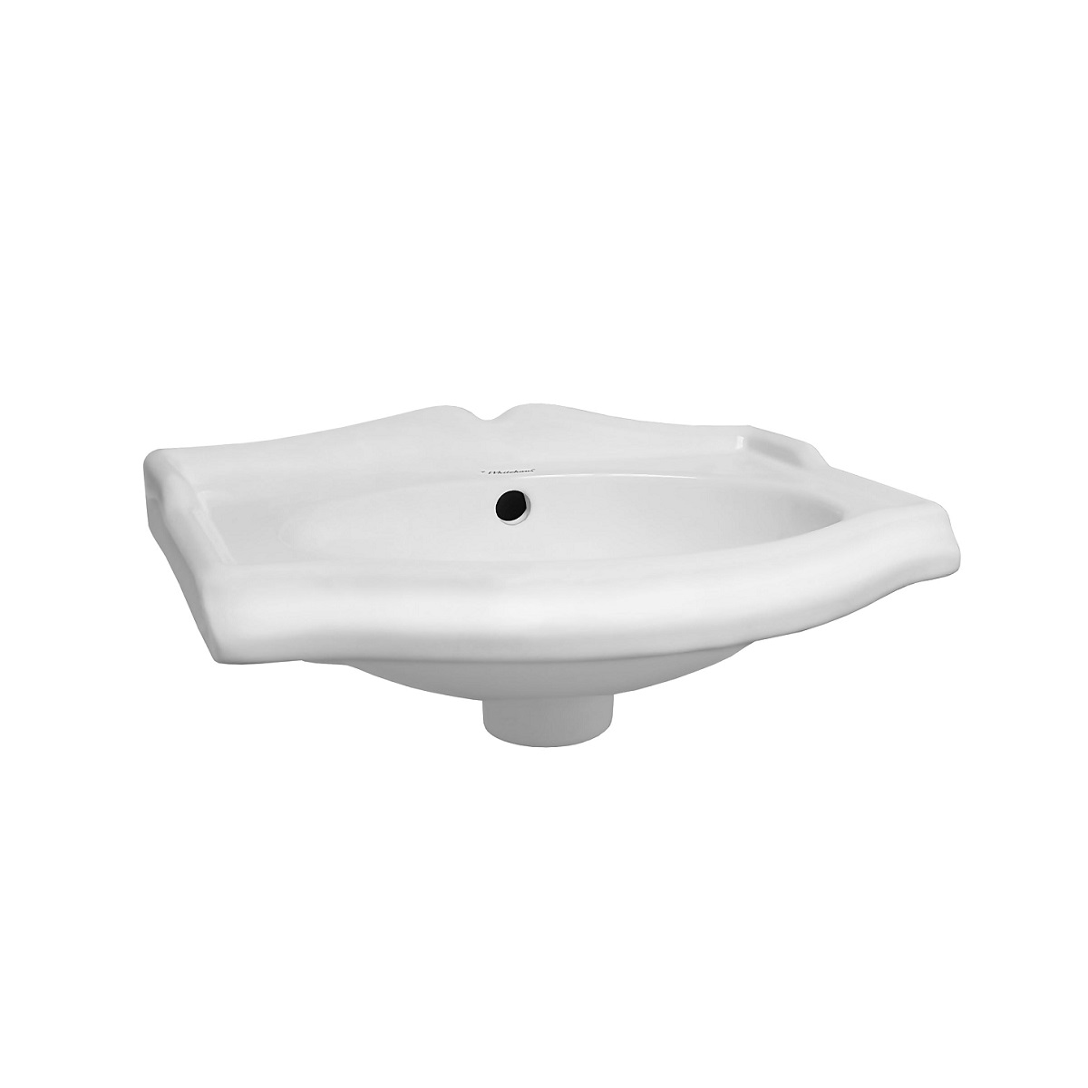 Whitehaus AR035-C Isabella 15" L X 11" W X 7" H Wall Mounted Rectangular Small Bathroom Sink with Integrated Oval Bowl and Overflow, No Hole Drill in White