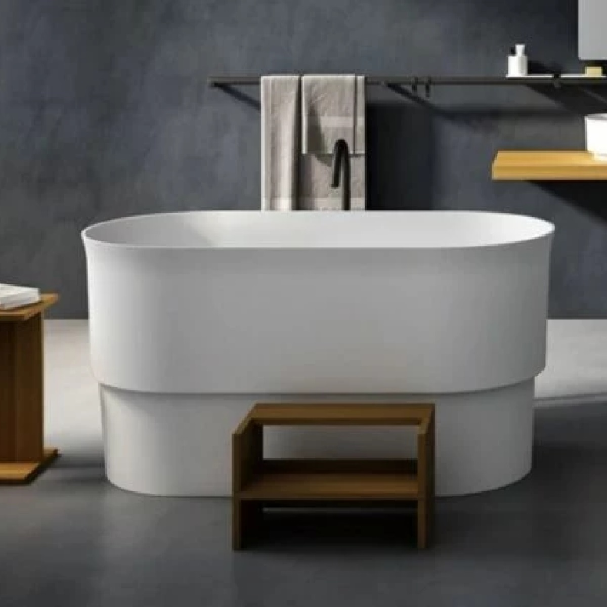 56 Inch Bathtub with Slatted Seat, Agape Immersion AVAS1981ZZ 29" H X 28" D, Deep Freestanding with Overflow and Small Footprint in White