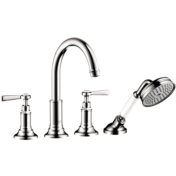 Axor 16555001 Montreux 4-Hole Roman Tub Set Trim with Lever Handles with 1.8 GPM Handshower in Chrome