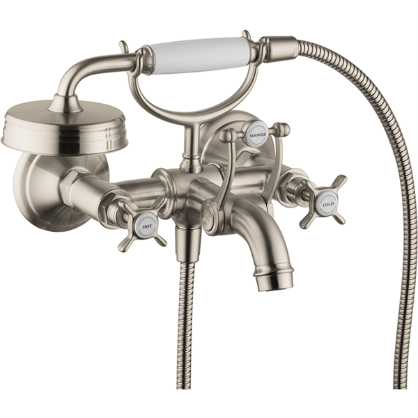 Axor 16561821 Montreux Wall-Mounted Tub Filler with Cross Handles with 1.8 GPM Handshower in Brushed Nickel