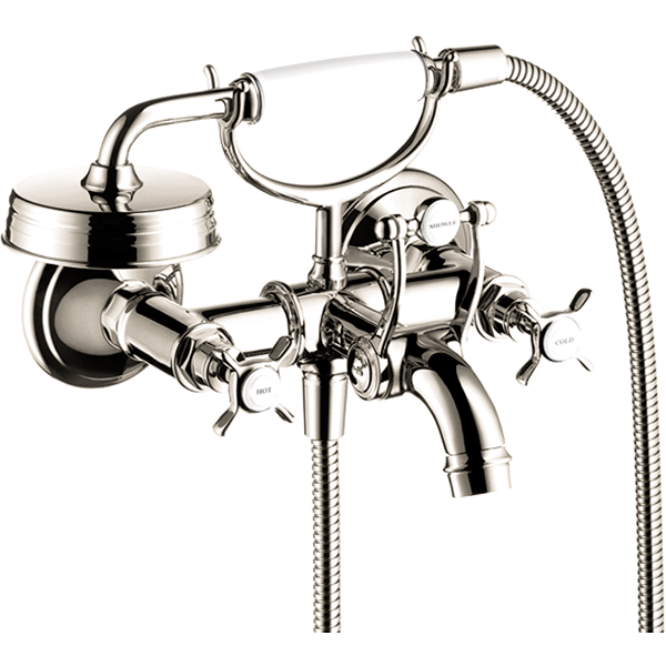 Axor 16561831 Montreux Wall-Mounted Tub Filler with Cross Handles with 1.8 GPM Handshower in Polished Nickel