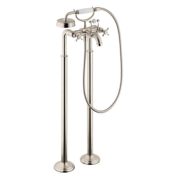 Axor 16562821 Montreux Freestanding 2-Handle Tub Filler Trim with Cross Handles with 1.8 GPM Handshower in Brushed Nickel