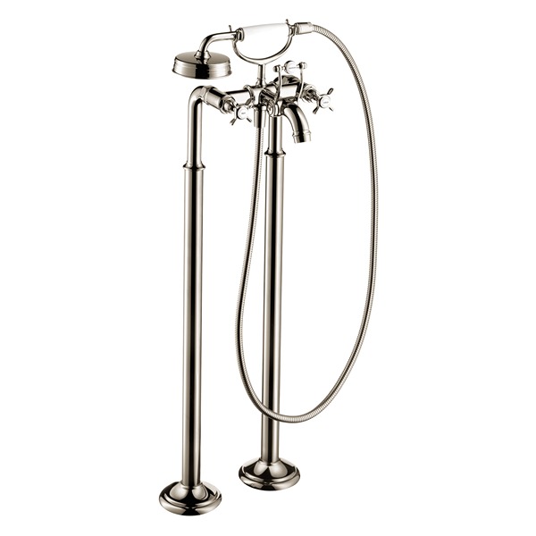 Axor 16562831 Montreux Freestanding 2-Handle Tub Filler Trim with Cross Handles with 1.8 GPM Handshower in Polished Nickel