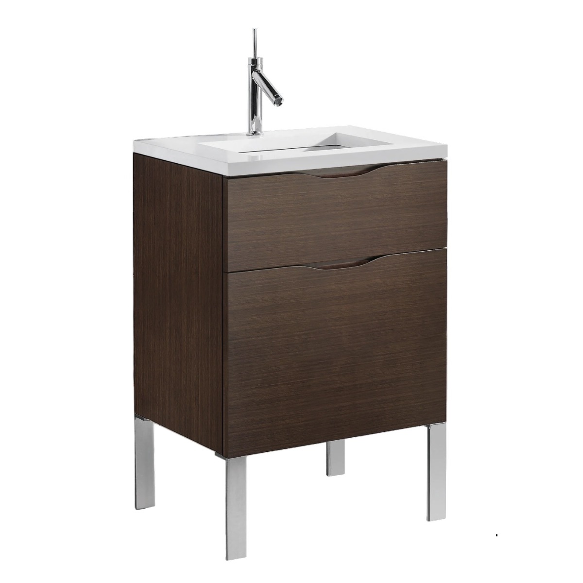 Madeli B200-24-021-LL-WA-PC Milano 24" W X 18" D X 34" H Floor Mounted Vanity Base in Walnut with Polished Chrome Hardware and L-Base Feet (Vanity Top Sold Separately)