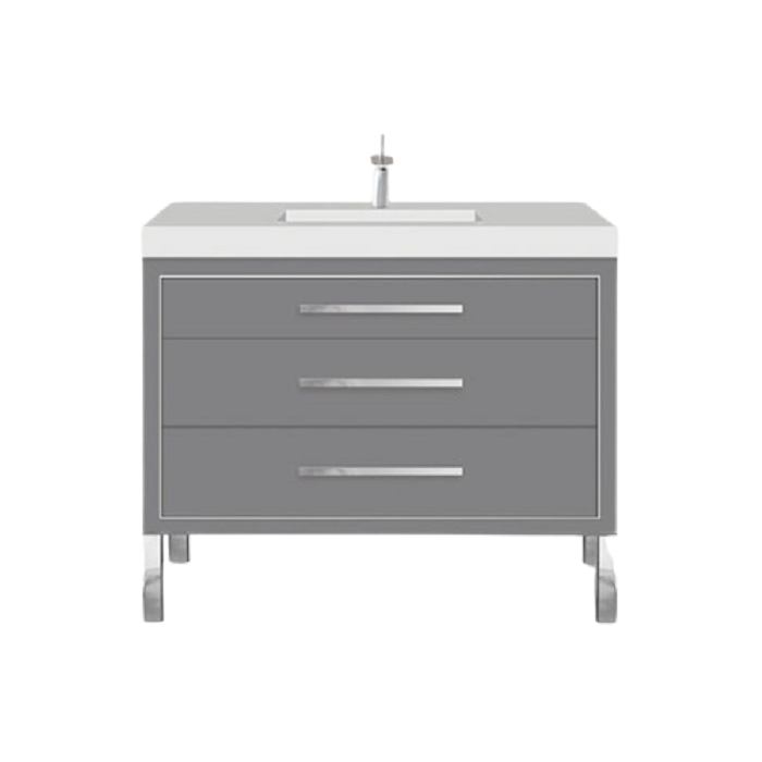 Madeli B860-42-001-LC-TG-PC Estate 42" Width Vanity Cabinet Base in Studio Grey with Polished Chrome Hardware and C-Base Feet (Vanity Top Sold Separately)
