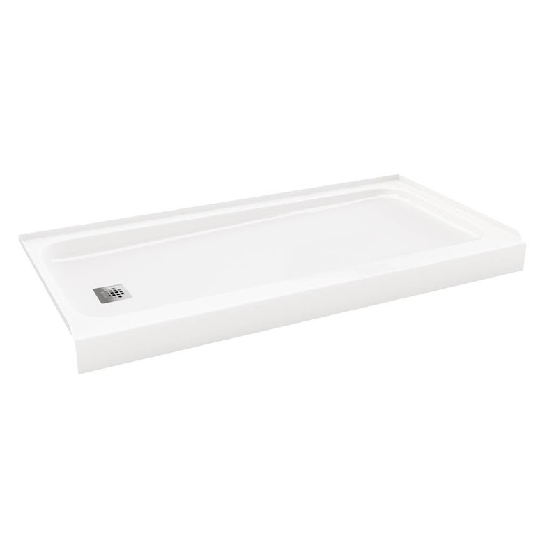 Bootz 010-1003-00  ShowerCast 60" L X 30" W Porcelain Enamel Alcove Shower Base with Left-Hand Square Drain in White