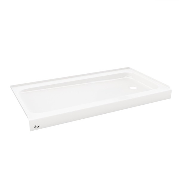 Bootz 010-1101-00 Showercast 60" L X 32" W X 4" H Porcelain Enamel Alcove Shower Base with Left Hand Round Drain in White