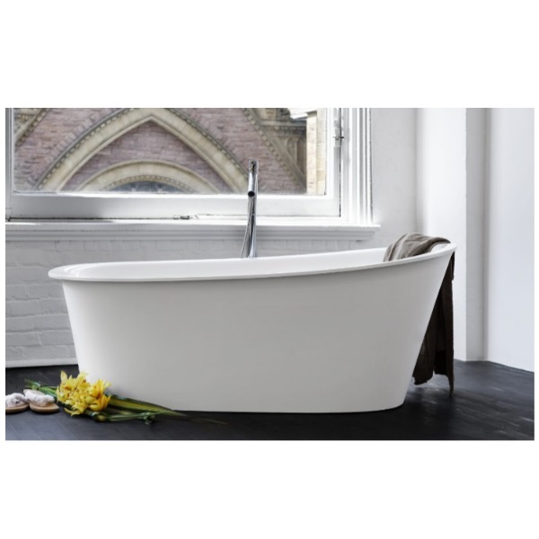 Wetstyle BTP01-R-SB-DA Tulip Bath Tub 64" L X 34" W X 25" H Freestanding Built in Satin Brass Overflow & Drain in White Dual