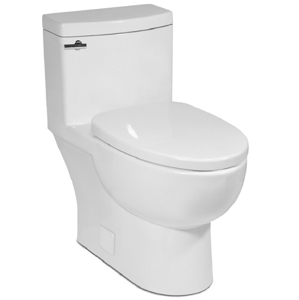 Icera C-6250.01 MALIBU II1.28 GPF Compact Elongated One Piece Toilet with Seat and Cover in Gloss White and Trip Lever in Polished Chrome