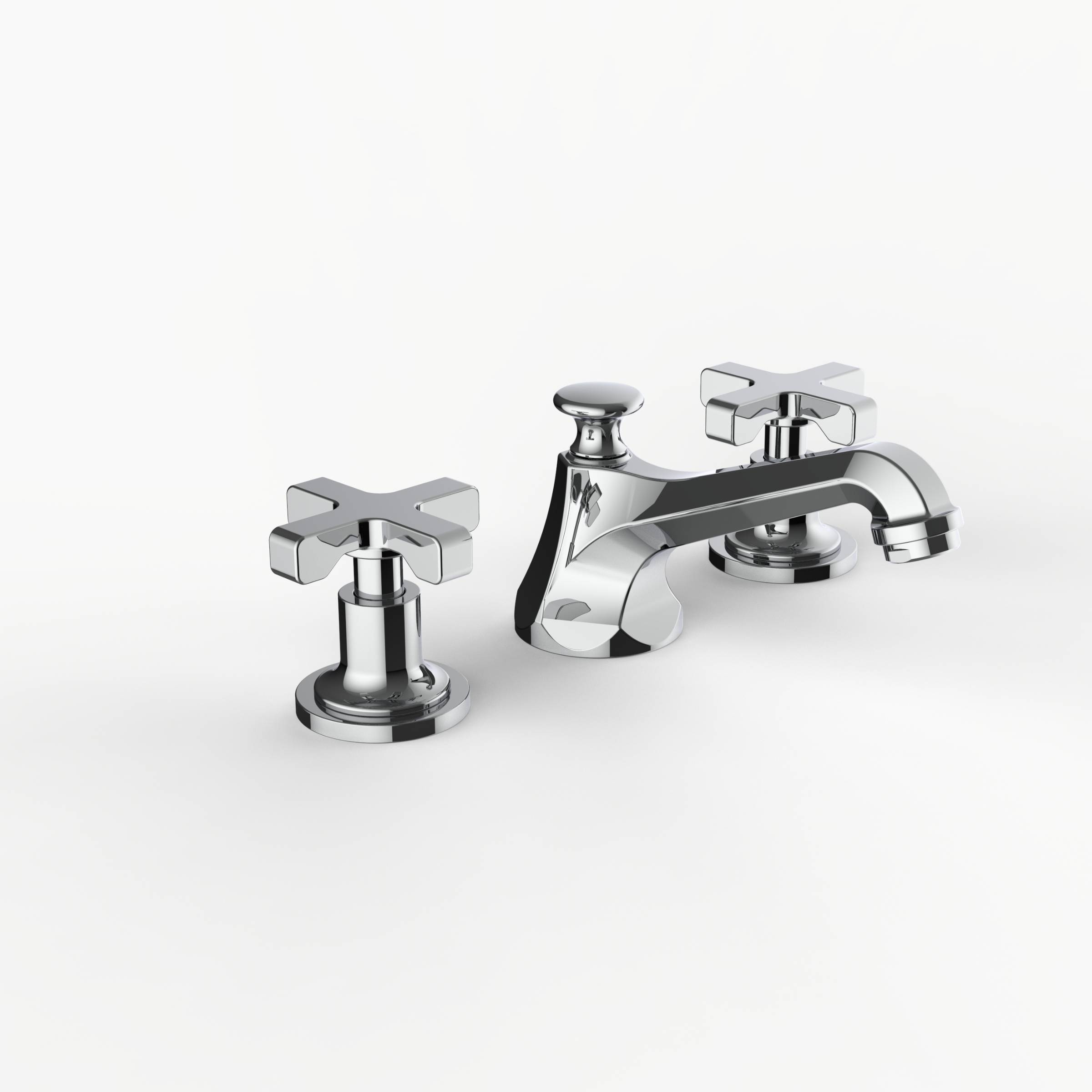 Davinci CAR-COU-100-PC Carlyle Deck Mounted, Three Hole Lavatory Faucet with Low Profile Traditional Spout with Cross Handles with Pop Up Drain in Polished Chrome