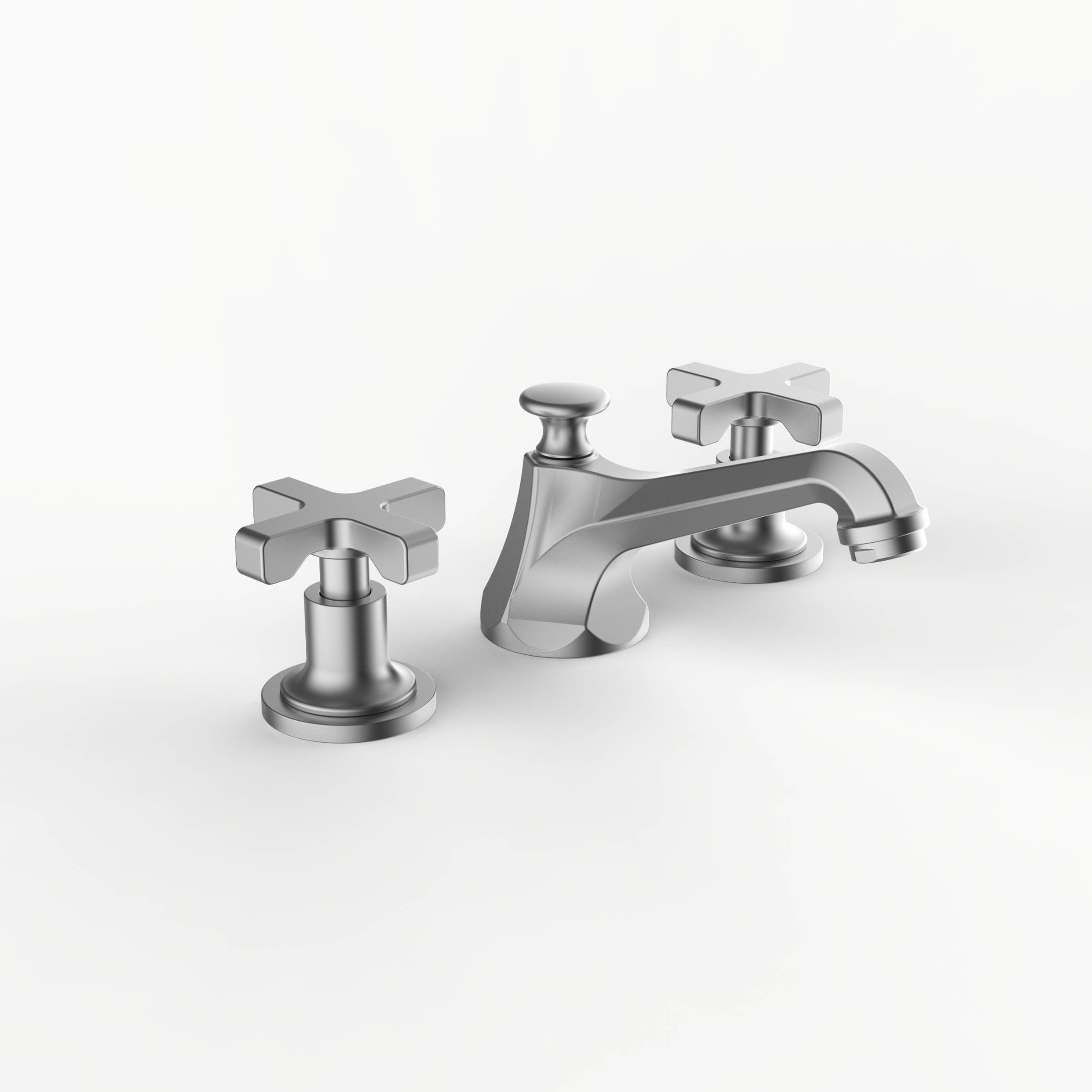 Davinci CAR-COU-100-SN Carlyle Deck Mounted, Three Hole Lavatory Faucet with Low Profile Traditional Spout with Cross Handles with Pop Up Drain in Satin Nickel