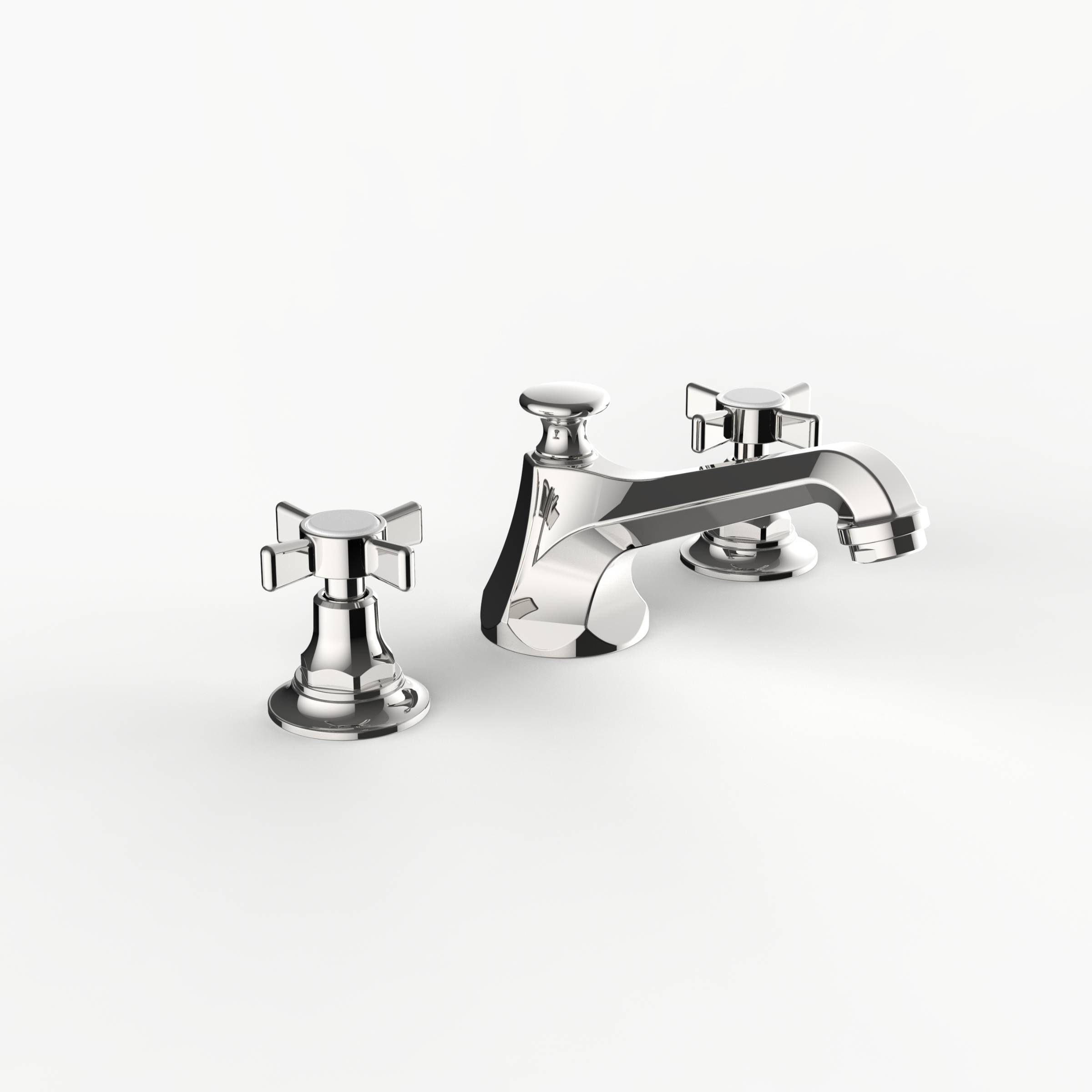 Davinci CAR-DEL-100-PN Carlyle Deck Mounted, Three Hole Lavatory Faucet with Low Profile Traditional Spout with Cross Handles with Pop Up Drain in Polished Nickel