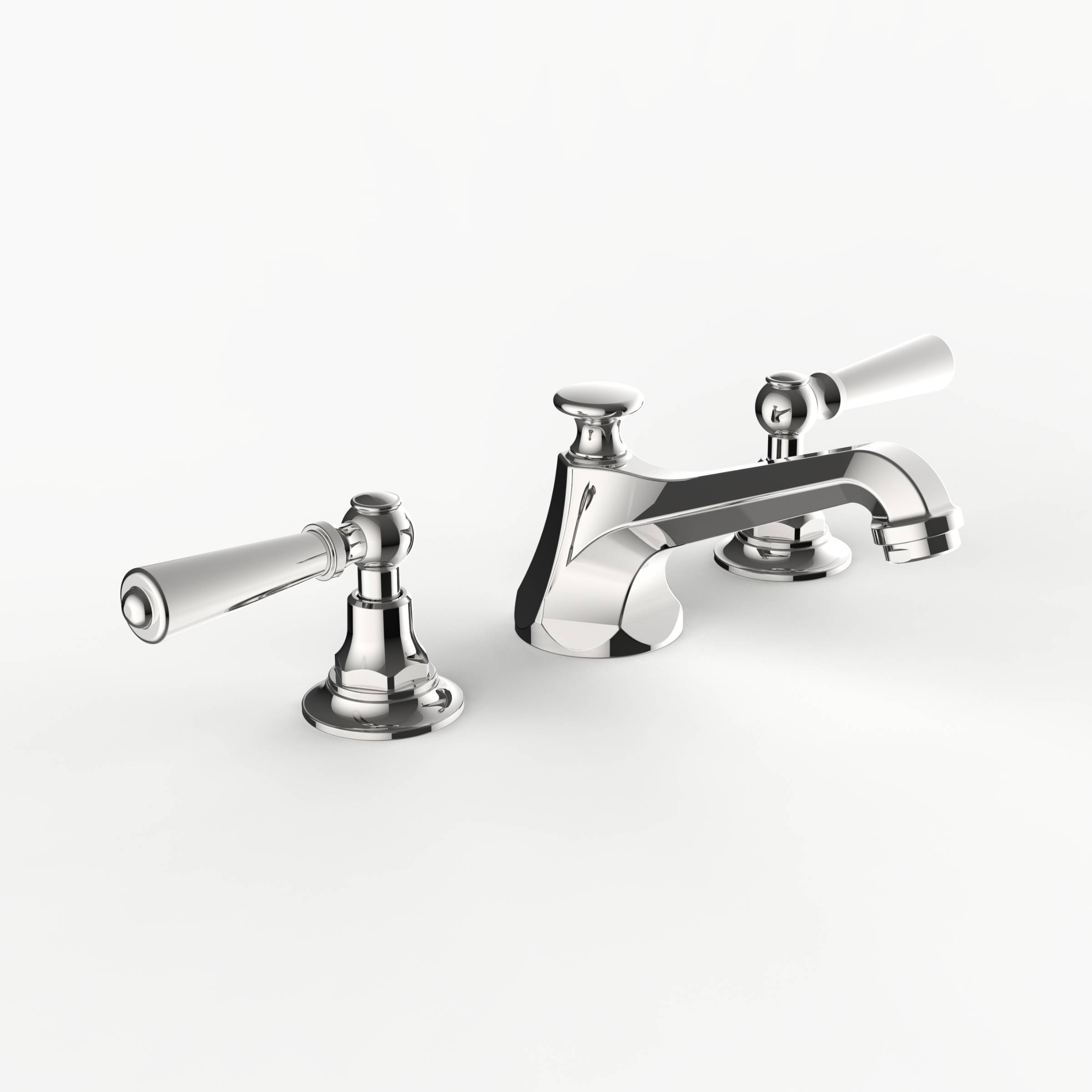Davinci CAR-GRA-100-PN Carlyle Deck Mounted Three Hole Lavatory Faucet with Low Profile Traditional Spout with Lever Handles With Pop Up Drain in Polished Nickel
