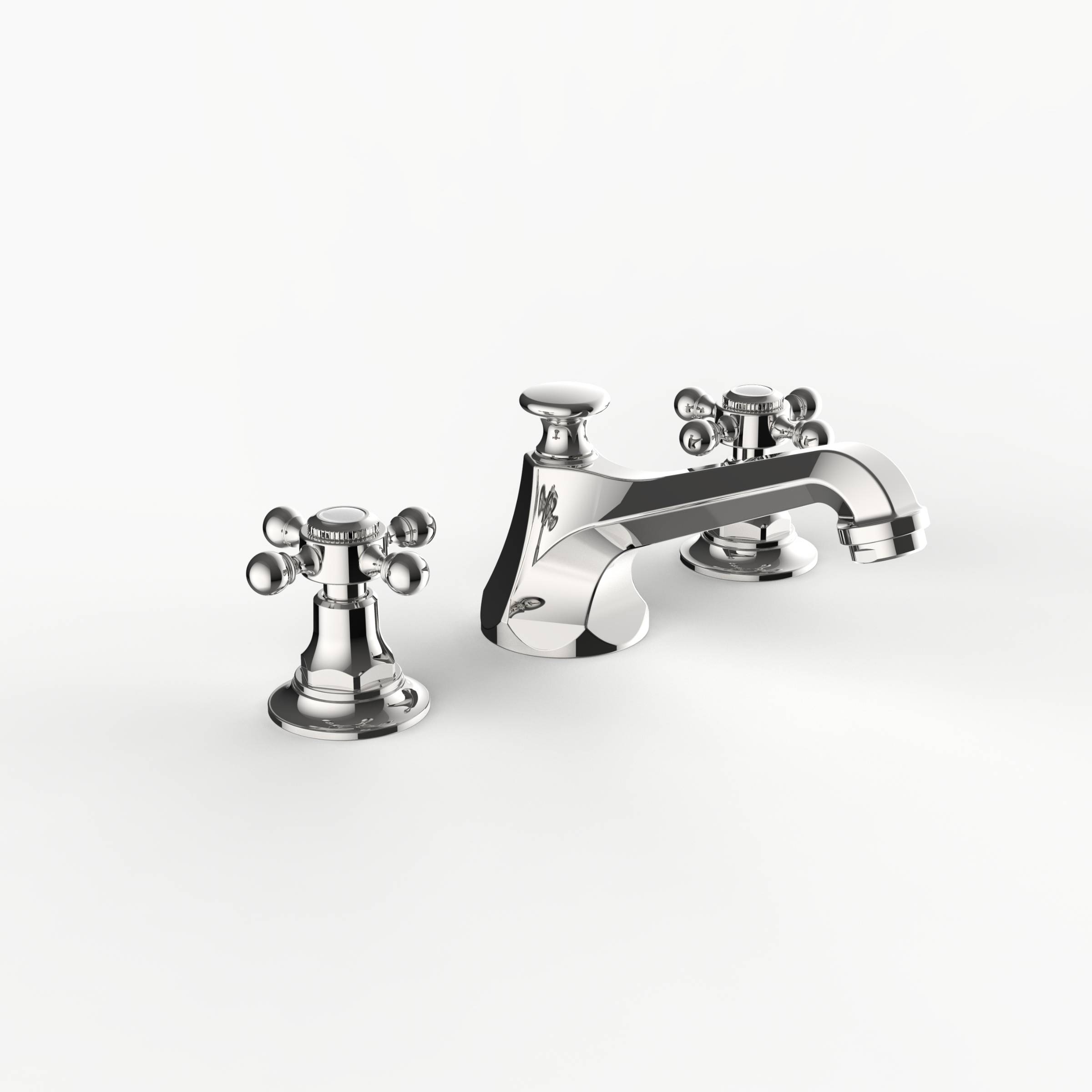 Davinci CAR-SUT-100-PN Carlyle Deck Mounted Three Hole Lavatory Faucet with Low Profile Traditional Spout with Cross Handles with Pop Up Drain in Polished Nickel