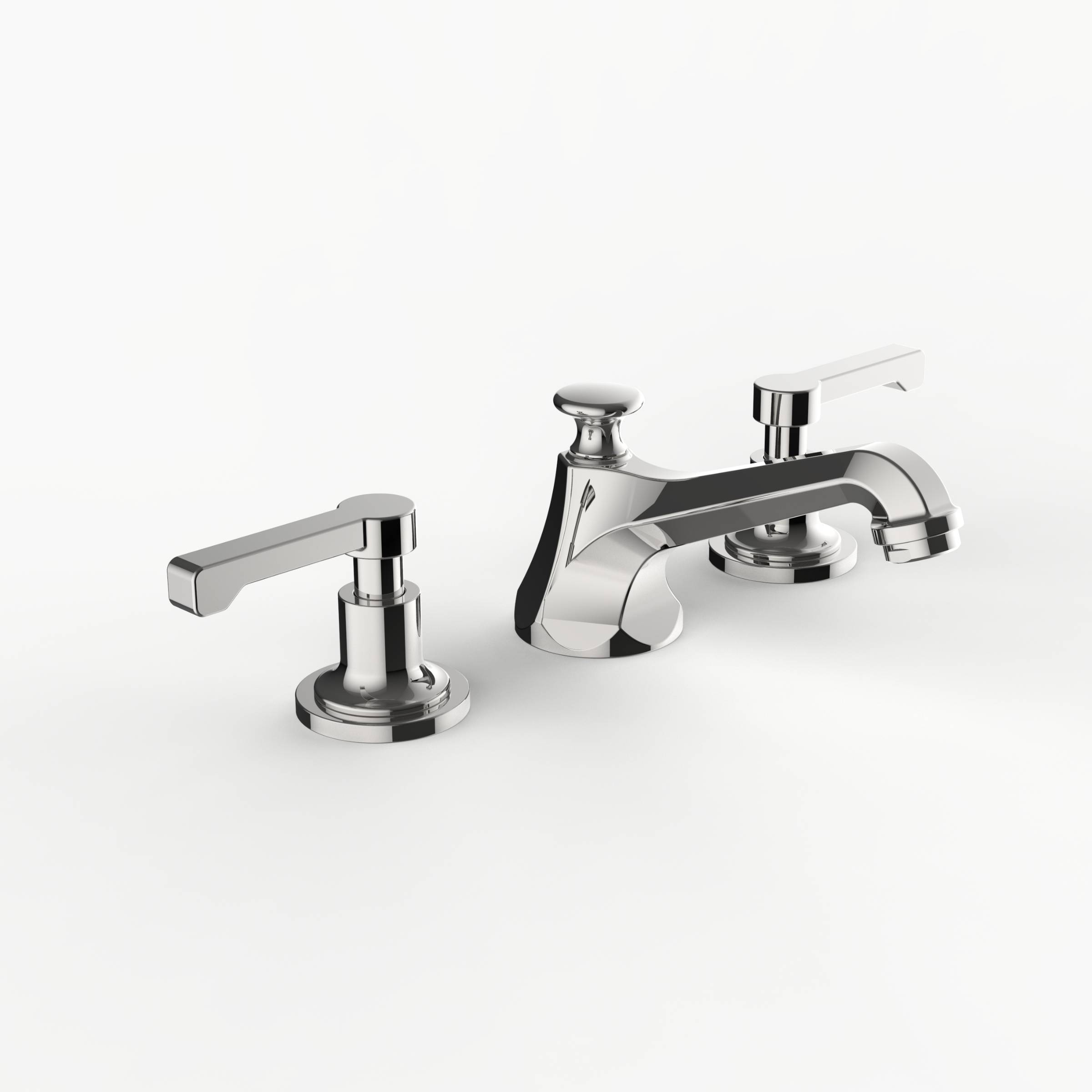 Davinci CAR-ZEP-100-PN Carlyle Deck Mounted, Three Hole Lavatory Faucet with Low Profile Traditional Spout with Lever Handles with Pop Up Drain in Polished Nickel