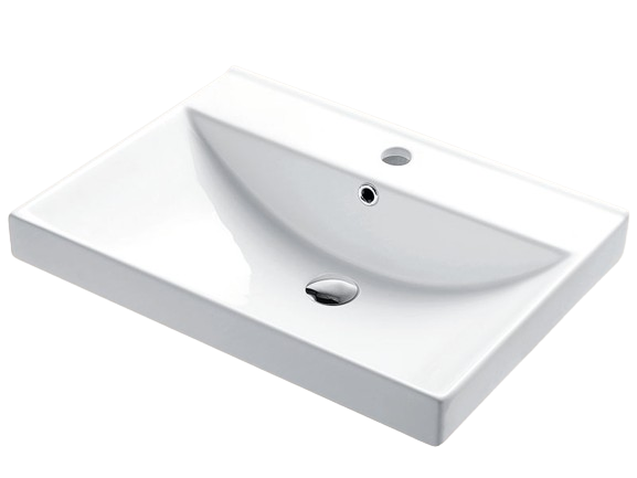 Madeli CB-7124-130-WH Semi-Recessed Rectangular Ceramic Wash Basin with Overflow in White