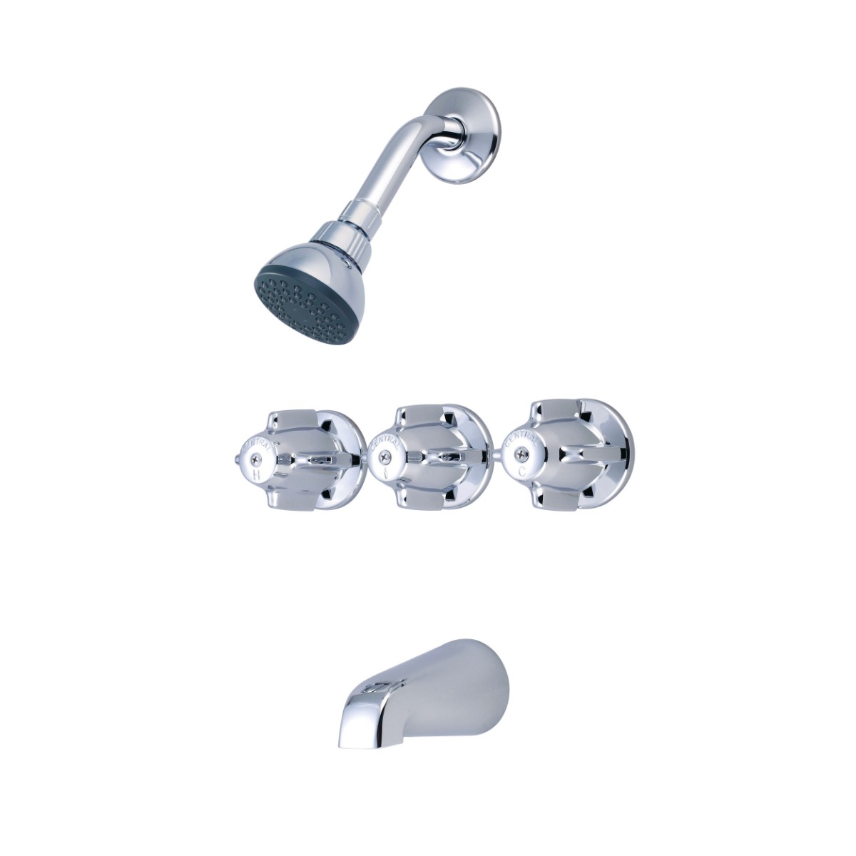 Central Brass 0608-Z  Triple Handle Tub and Shower Trim with Shower Head, Tub Spout, and Knob Handles in Polished Chrome