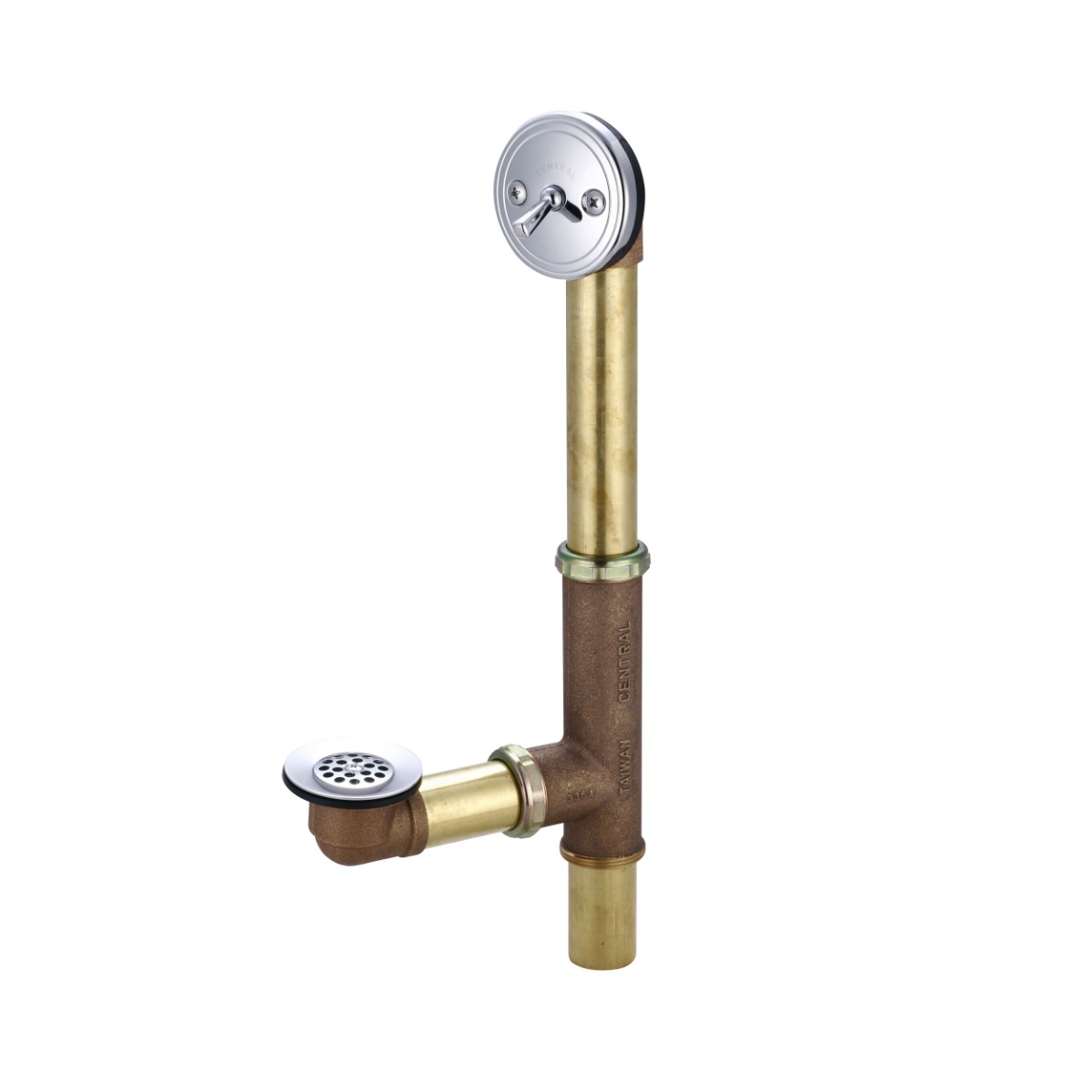 Central Brass 1655 Multi-Tub Trip Lever Bath Drain with Heavy Pattern Tee and Top Ell in Polished Chrome