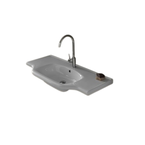 Nameeks CERASTYLE 081300-U-1 40" L X 18" W X 2" H Rectangular Ceramic Wall Mounted Bathroom Sink with Overflow in White