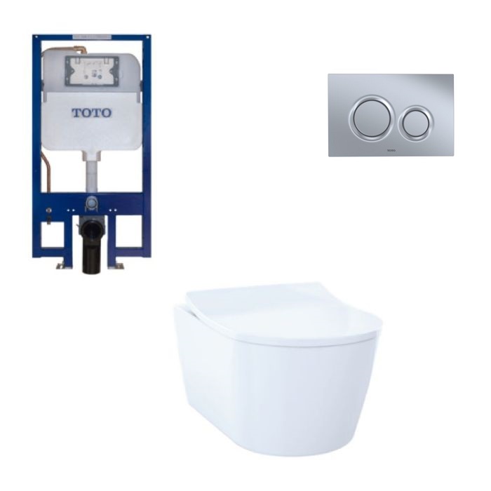 Toto CWT427227CMFG#MS RP Compact 0.9 or 1.6 GPF Wall Mounted Toilet and In-Wall Tank System in Matte Silver