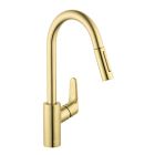 Hansgrohe 04505250 Focus 1.75 GPM HighArc Single Handle Pull-Down Kitchen Faucet with 2-Spray in Brushed Gold Optic