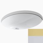 Kohler 113439 Caxton Oval 17" x 14" under-mount bathroom sink with overflow and clamp assembly in polished chrome with vibrant polished brass accents