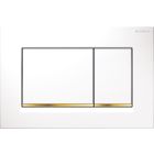 Geberit 115.883.KK.1 Sigma30 Dual-flush Plastic Plate For Sigma Series In-wall Toilet Systems In White with Polished Gold Accent