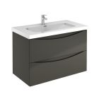 Emory and Bond 123VB90336GR Lupa Series Wall-mount Vanity Base 36" x 18" 2 Drawers in High Gloss Lacquered Anthracite