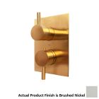 Lacava 15TH3.L.S-A-NI Arch Trim Only Thermostatic Valve with 3 way Diverter + OFF,  GPM 8 (60PSI) with Rectangular back Plate and 2 Stacked Round Lever Handles in Brushed Nickel