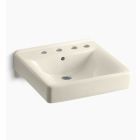 Kohler 2053-R-47 Soho 20" x 18" wall-mount/concealed arm carrier bathroom sink with 8" widespread faucet holes and right-hand soap dispenser hole in almond