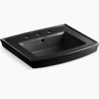 Kohler 2358-8-7 Archer Pedestal bathroom sink with 8" widespread faucet holes in black