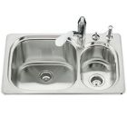 Kohler 3228-1-NA Ravinia 33" L X 22" H X 10" D High Low Self Rimming Kitchen Sink with Single Hole Faucet Punching in Brushed