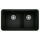 Blanco 402525 Ikon 33" Apron Double Bowl Farmhouse Sink with Low Divide in Coal Black