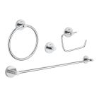 Grohe 40823001 Essentials 4-in-1 Wall Mounted Bathroom Package with Towel Bar, Towel Ring, Robe Hook and Tissue Holder in StarLight Chrome