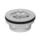 Oatey 42099 101 PNC 2" PVC No-Caulk Shower Drain with Stainless Steel Strainer in White