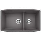 Blanco 441474 Performa 1-3/4 Double Bowl Undermount Kitchen Sink with Low Divide in Cinder