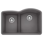 Blanco 441600 Diamond 1-3/4 Reverse Double Bowl Undermount Kitchen Sink with Low Divide in Cinder