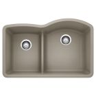 Blanco 441608 Diamond 1-3/4 Reverse Double Bowl Undermount Kitchen Sink with Low Divide in Truffle