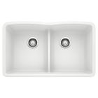 Blanco 442074 Diamond Equal Double Bowl Undermount Kitchen Sink with Low Divide in White
