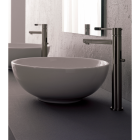 Scarabeo 8009W Nameeks Contemporary Design Above Counter Round Ceramic Sink in White. Stylish Vessel Bathroom Wash Basin Without Overflow.