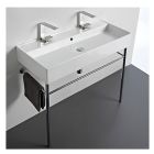 Scarabeo 8031/R-100B-CON Teorema 39 " L X 18" X 36 " H Rectangular Large Double Ceramic Console Stand  Bathroom Sink with Overflow in Polished Chrome