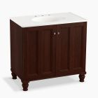 Kohler 99518-LG-1WG Damask 36" bathroom vanity cabinet with furniture legs and 2 doors in cherry tweed