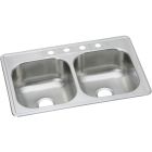 Elkay DSE233225 Dayton Stainless Steel 33" x 22" x 8-1/16", Equal Double Bowl Drop-in Sink