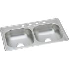 Elkay K233224 Dayton Stainless Steel 33" x 22" x 6-1/16", Equal Double Bowl Drop-in Sink
